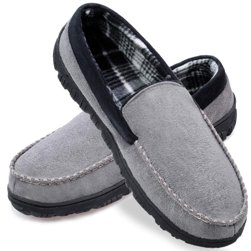 shoeslocker Men's Moccasin Slippers, Indoor Outdoor House Shoes with Memory Foam, Size 9 Grey - Image 1